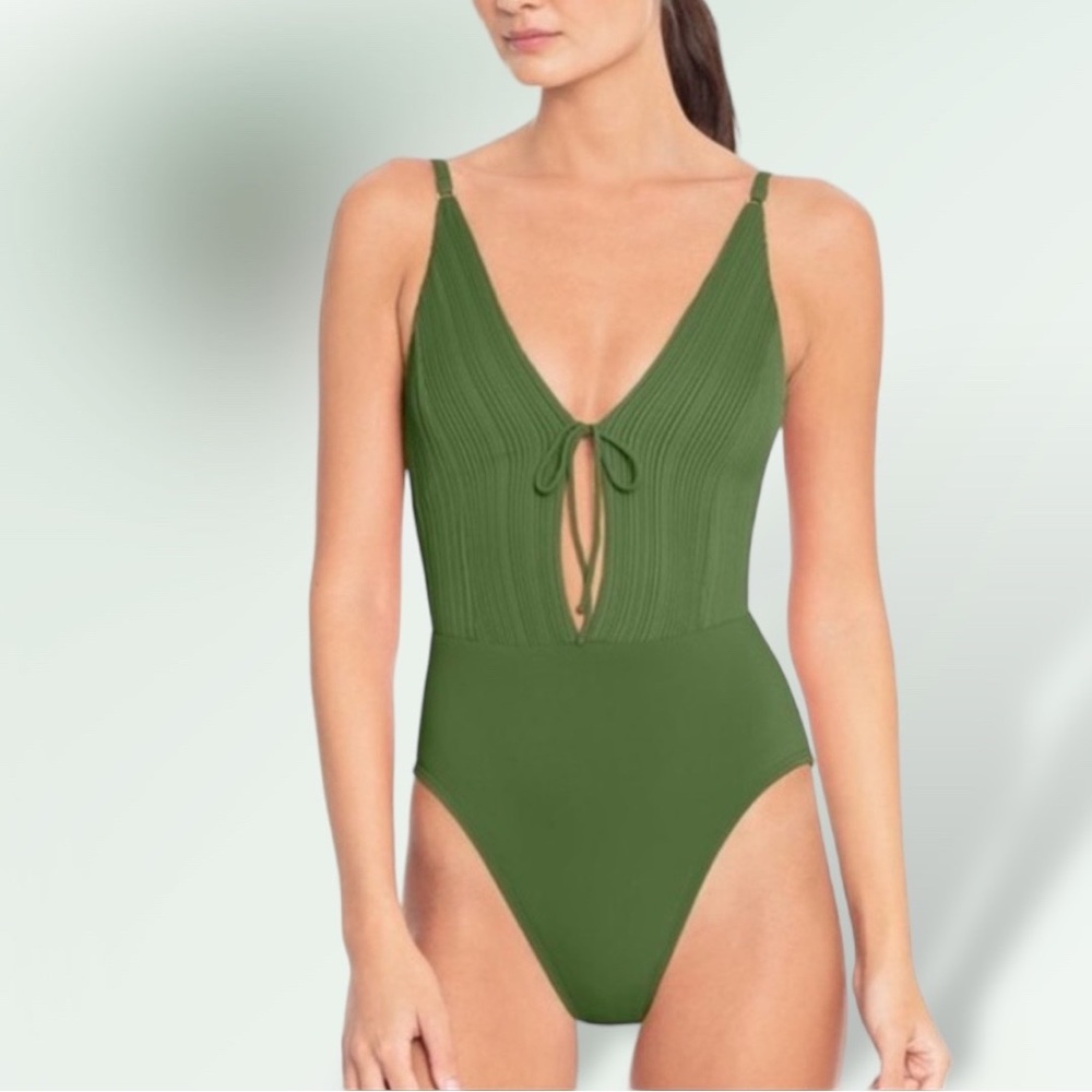 Robin Piccone Lily Keyhole Plunge Green One-piece Swimsuit - Picture 2 of 11